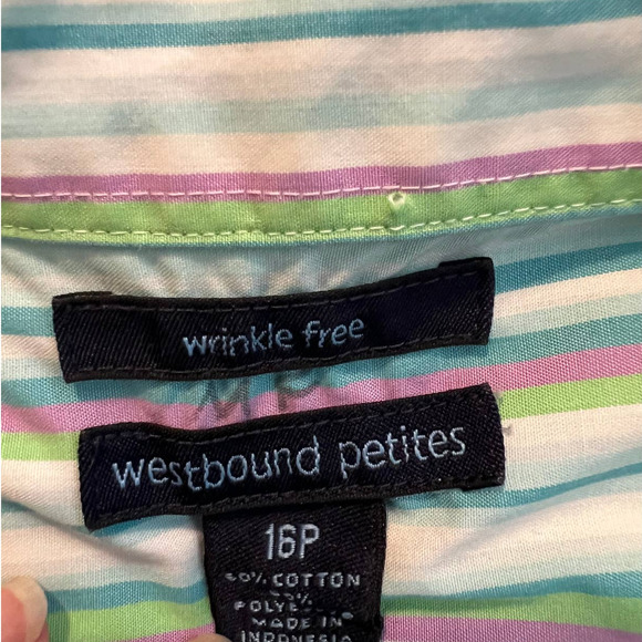 Westbound Petites Wrinkle Free Blouse in Multicolored Stripes Size 16 Petite - Picture 4 of 5